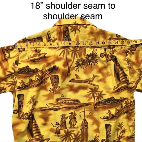 Vintage Fashions of Hawaii 1950s 1960s authentic yellow Hawaiian shirt medium - Picture 10 of 16